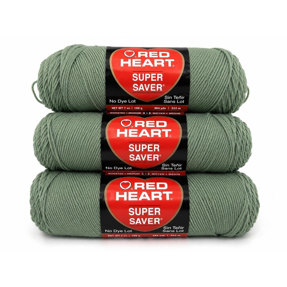 Red Heart Super Saver Yarn Light Sage 0631 Lot of 3 Skeins 7oz 364 Yds Each